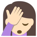 Person Facepalming: Light Skin Tone on JoyPixels 2.2.5