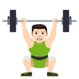 Person Lifting Weights: Light Skin Tone on JoyPixels 4.0