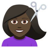 Woman Getting Haircut: Dark Skin Tone on JoyPixels 5.0