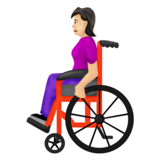 Woman in Manual Wheelchair: Light Skin Tone on Emojipedia Sample Images 12.0
