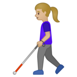 Woman with White Cane: Medium-Light Skin Tone on Google Noto Color Emoji Android 10.0