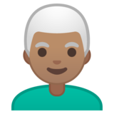 Man: Medium Skin Tone, White Hair on Google Noto Color Emoji Android 10.0 March 2020 Feature Drop