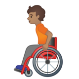 Person in Manual Wheelchair: Medium Skin Tone on Google Noto Color Emoji Android 10.0 March 2020 Feature Drop