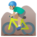 Man Mountain Biking: Medium-Light Skin Tone on Google Noto Color Emoji Android 11.0