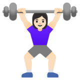 Woman Lifting Weights: Light Skin Tone on Google Noto Color Emoji Android 11.0