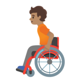 Person in Manual Wheelchair: Medium Skin Tone on Google Noto Color Emoji 15.0