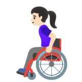 Woman in Manual Wheelchair: Light Skin Tone on Google Noto Color Emoji 15.0