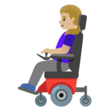 Woman in Motorized Wheelchair: Medium-Light Skin Tone on Google Noto Color Emoji 15.0