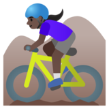 Woman Mountain Biking: Dark Skin Tone on Google Noto Color Emoji 15.0