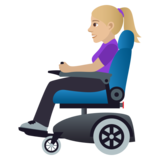 Woman in Motorized Wheelchair: Medium-Light Skin Tone on JoyPixels 6.0