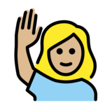 Woman Raising Hand: Medium-Light Skin Tone on OpenMoji 13.0