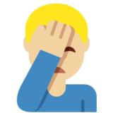 Man Facepalming: Medium-Light Skin Tone on Twitter Twemoji 11.2