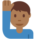 Man Raising Hand: Medium-Dark Skin Tone on Twitter Twemoji 11.2