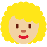 Woman: Medium-Light Skin Tone, Curly Hair on Twitter Twemoji 11.2