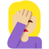 Person Facepalming: Medium-Light Skin Tone on Twitter Twemoji 11.4