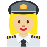 Woman Pilot: Medium-Light Skin Tone on Twitter Twemoji 11.4
