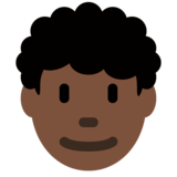 Man: Dark Skin Tone, Curly Hair on Twitter Twemoji 11.4