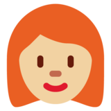 Woman: Medium-Light Skin Tone, Red Hair on Twitter Twemoji 11.4