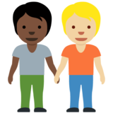 People Holding Hands: Dark Skin Tone, Medium-Light Skin Tone on Twitter Twemoji 12.1.5