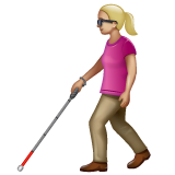 Woman with White Cane: Medium-Light Skin Tone on WhatsApp 2.22.8.79