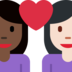 Couple with Heart: Woman, Woman, Dark Skin Tone, Light Skin Tone